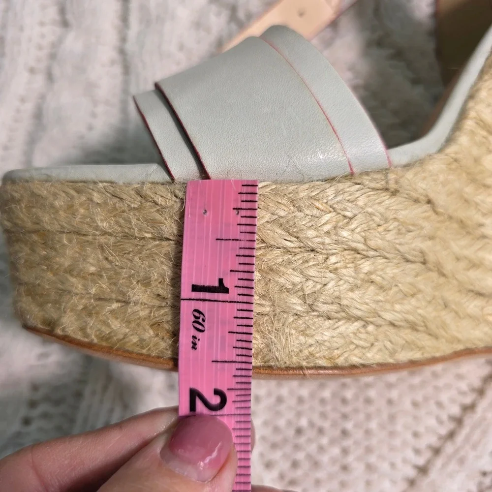 Pour La Victoire Wedge Sandals Ice Blue Red Leather‎ Espadrille Womens 9 NEW